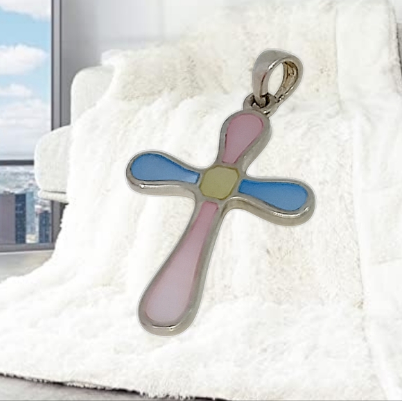 .Sterling Silver Mother of Pearl Cross Pendant - Picture 5 of 6